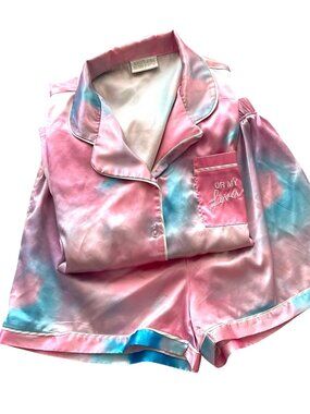 Taylor Swift Ur My Lover Pajama Set Large L Pink Blue Tie Dye Satin Top & Shorts